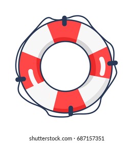 Shiny striped inflatable life buoy isolated vector illustration on white background. Beach equipment for security on water surface.