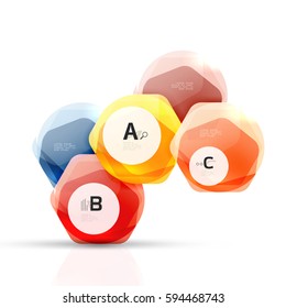 Shiny style modern geometrical hexagons web boxes with sample text