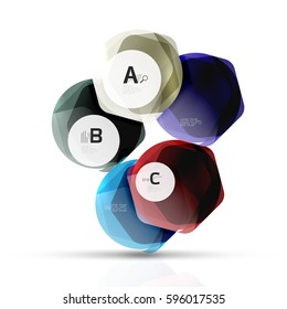 Shiny style modern geometrical hexagons web boxes with sample text