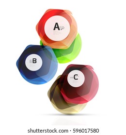 Shiny style modern geometrical hexagons web boxes with sample text