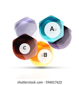 Shiny style modern geometrical hexagons web boxes with sample text