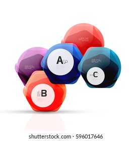 Shiny style modern geometrical hexagons web boxes with sample text