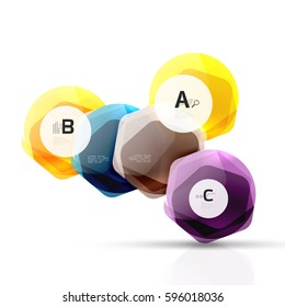 Shiny style modern geometrical hexagons web boxes with sample text