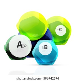 Shiny style modern geometrical hexagons web boxes with sample text