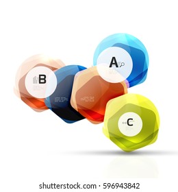 Shiny style modern geometrical hexagons web boxes with sample text
