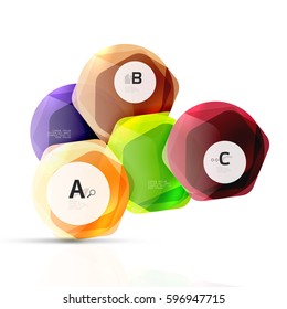 Shiny style modern geometrical hexagons web boxes with sample text