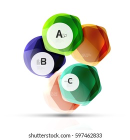 Shiny style modern geometrical hexagons web boxes with sample text