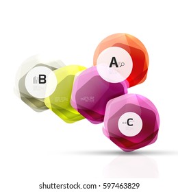 Shiny style modern geometrical hexagons web boxes with sample text