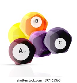 Shiny style modern geometrical hexagons web boxes with sample text