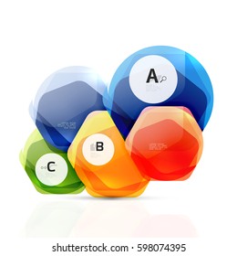 Shiny style modern geometrical hexagons web boxes with sample text