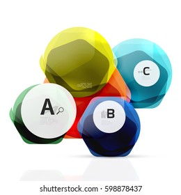 Shiny style modern geometrical hexagons web boxes with sample text