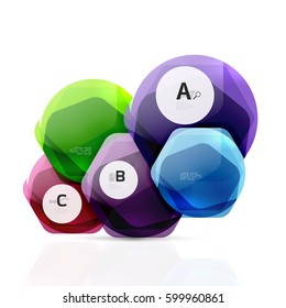 Shiny style modern geometrical hexagons web boxes with sample text