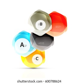Shiny style modern geometrical hexagons web boxes with sample text