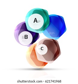 Shiny style modern geometrical hexagons web boxes with sample text