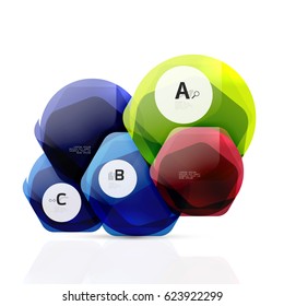 Shiny style modern geometrical hexagons web boxes with sample text