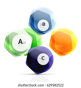 Shiny style modern geometrical hexagons web boxes with sample text