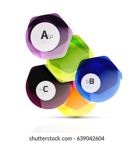Shiny style modern geometrical hexagons web boxes with sample text