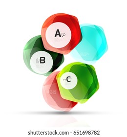 Shiny style modern geometrical hexagons web boxes with sample text