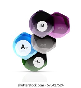 Shiny style modern geometrical hexagons web boxes with sample text