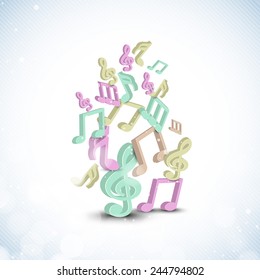 Shiny stylish musical notes in different color on seamless background.