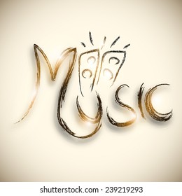 Shiny stylish text of Music with loud speakers design on stylish background.