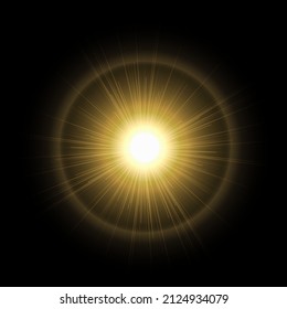 shiny sun in black background. Beams of light, shiny sun rays summer background. Hot And Shiny Sun Lights vector