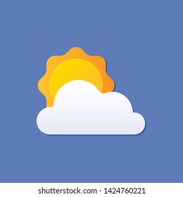 Shiny sun and cloud in the blue sky in flat style. Vector illustration of single weather icon.