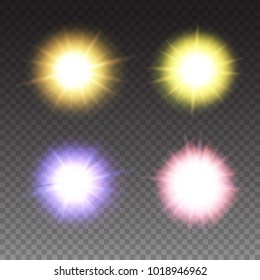Shiny sun set isolated on transparent background. Light flash effects. Vector illustration for your design,