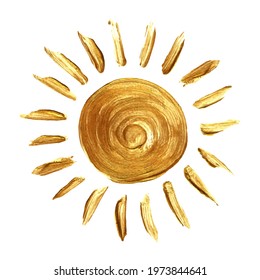 Shiny Sun Vector Illustration With Gold Color Brush Strokes.