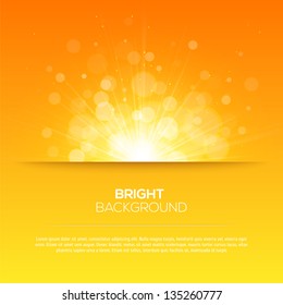 Shiny sun vector, sunbeams, sunrays, bokeh and space for your text