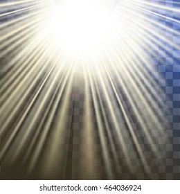 shiny sun vector, sunbeams, sunrays, sunshine design. Yellow warm light effect, sun rays, beams on transparent background.
