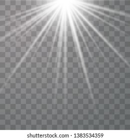 Shiny sunburst of sunbeams on the abstract sunshine background and transparency background.transparent sunlight special lens flare light effect. Vector illustration eps 10.