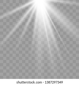 Shiny sunburst of sunbeams on the abstract sunshine background and transparency background.transparent sunlight special lens flare light effect. Vector illustration eps 10.