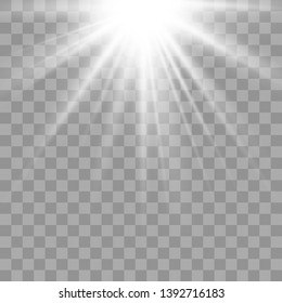 Shiny sunburst of sunbeams on the abstract sunshine background and transparency background.transparent sunlight special lens flare light effect. Vector illustration eps 10.