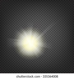Shiny sunburst of sunbeams on the abstract sunshine background and transparency background. Vector illustration.