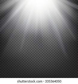 Shiny sunburst of sunbeams on the abstract sunshine background and transparency background. Vector illustration.
