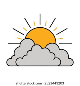 Vetor brilhante da arte da linha do nascer do sol com sol nascendo sobre nuvens, perfeito para projetos mínimos.