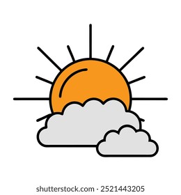 Shiny sunrise line art vector with sun rising over clouds, perfect for minimal designs.