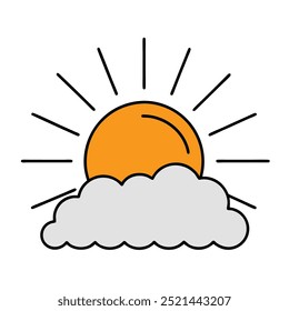 Shiny sunrise line art vector with sun rising over clouds, perfect for minimal designs.