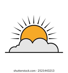 Shiny sunrise line art vector with sun rising over clouds, perfect for minimal designs.