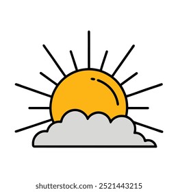 Shiny sunrise line art vector with sun rising over clouds, perfect for minimal designs.