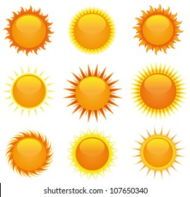 Shiny Suns Set/ Illustration of a collection of cartoon summer shiny suns