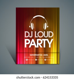 Shiny Template, Banner or Flyer design for Musical DJ Party celebration.