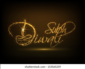 Shiny text Subh Diwali (Happy Diwali) on brown background for festival of light celebration in India. 