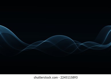 Glanz transparente blaue Welle auf schwarzem Hintergrund, Wellendesign-Element.