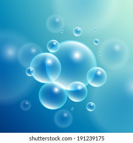 Shiny transparent bubbles underwater background. Vector illustration