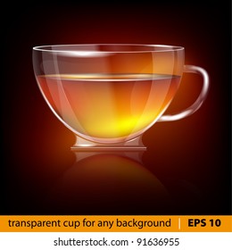 Shiny transparent glass cup with tea. For any non-white background!