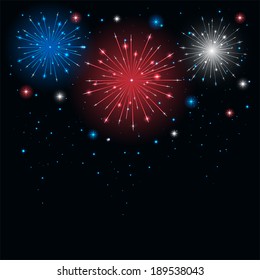 Shiny tricolor firework in the sky, illustration.