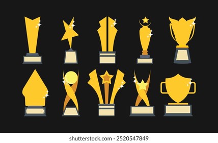 Shiny Trophy Achievement Illustration Set