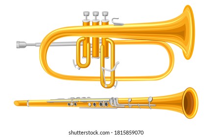 Shiny Trumpet as Brass Musical Instrument Vector Set